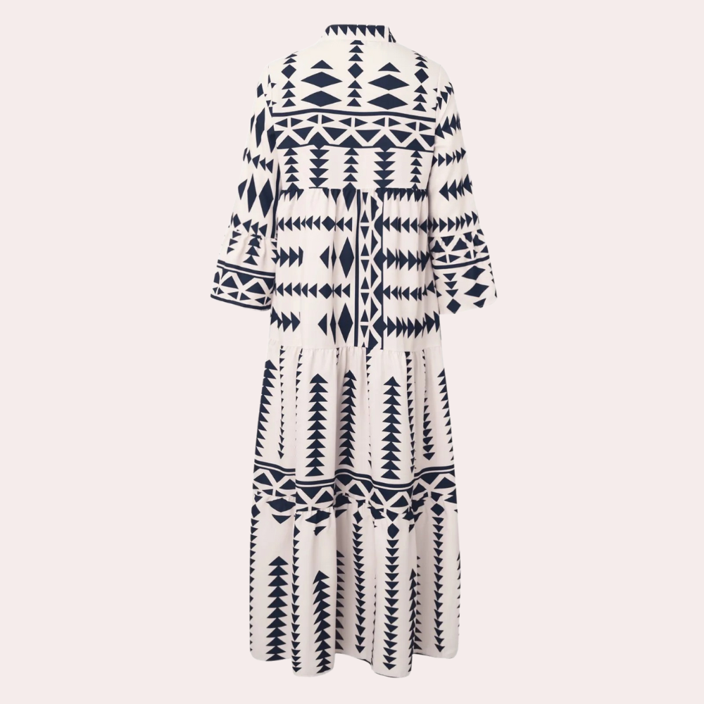Robe Maxi Femme – Tissu Léger – Manches Longues – Col V Boutonné – Style Décontracté