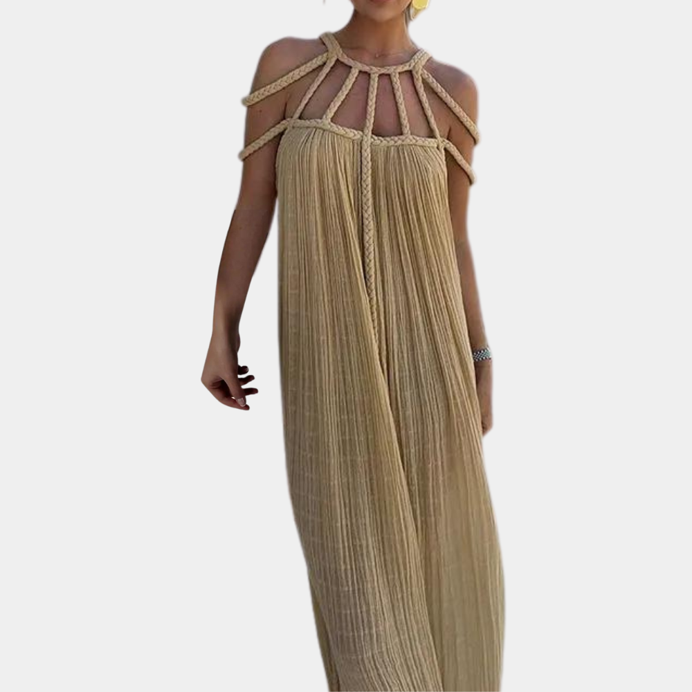 Robe Longue Femme – Dos Nu à Bretelles Tressées – Coupe Fluide et Légère