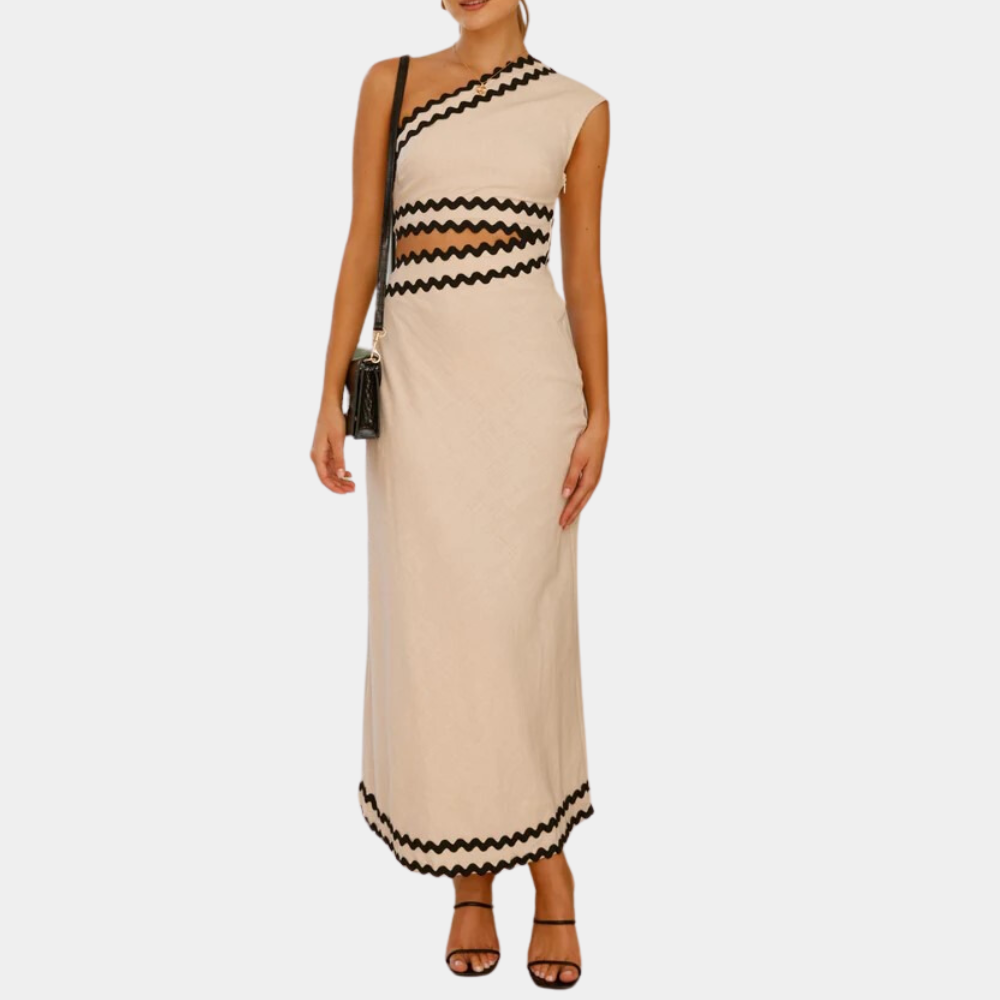 Robe Maxi Femme - Asymétrique - Épaule Dénudée - Détails Découpés - Élégante et Chic