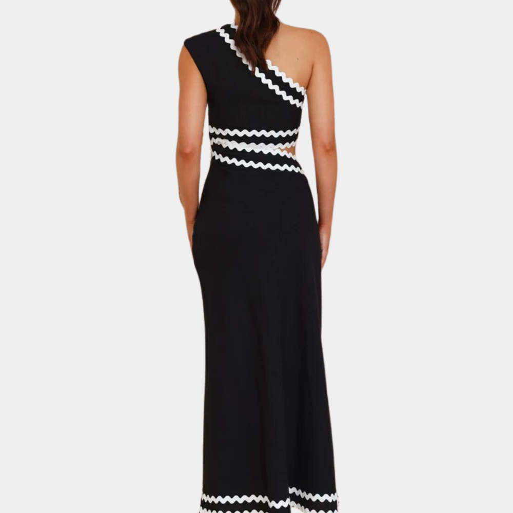 Robe Maxi Femme - Asymétrique - Épaule Dénudée - Détails Découpés - Élégante et Chic