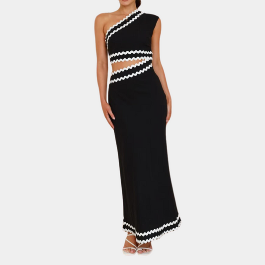Robe Maxi Femme - Asymétrique - Épaule Dénudée - Détails Découpés - Élégante et Chic