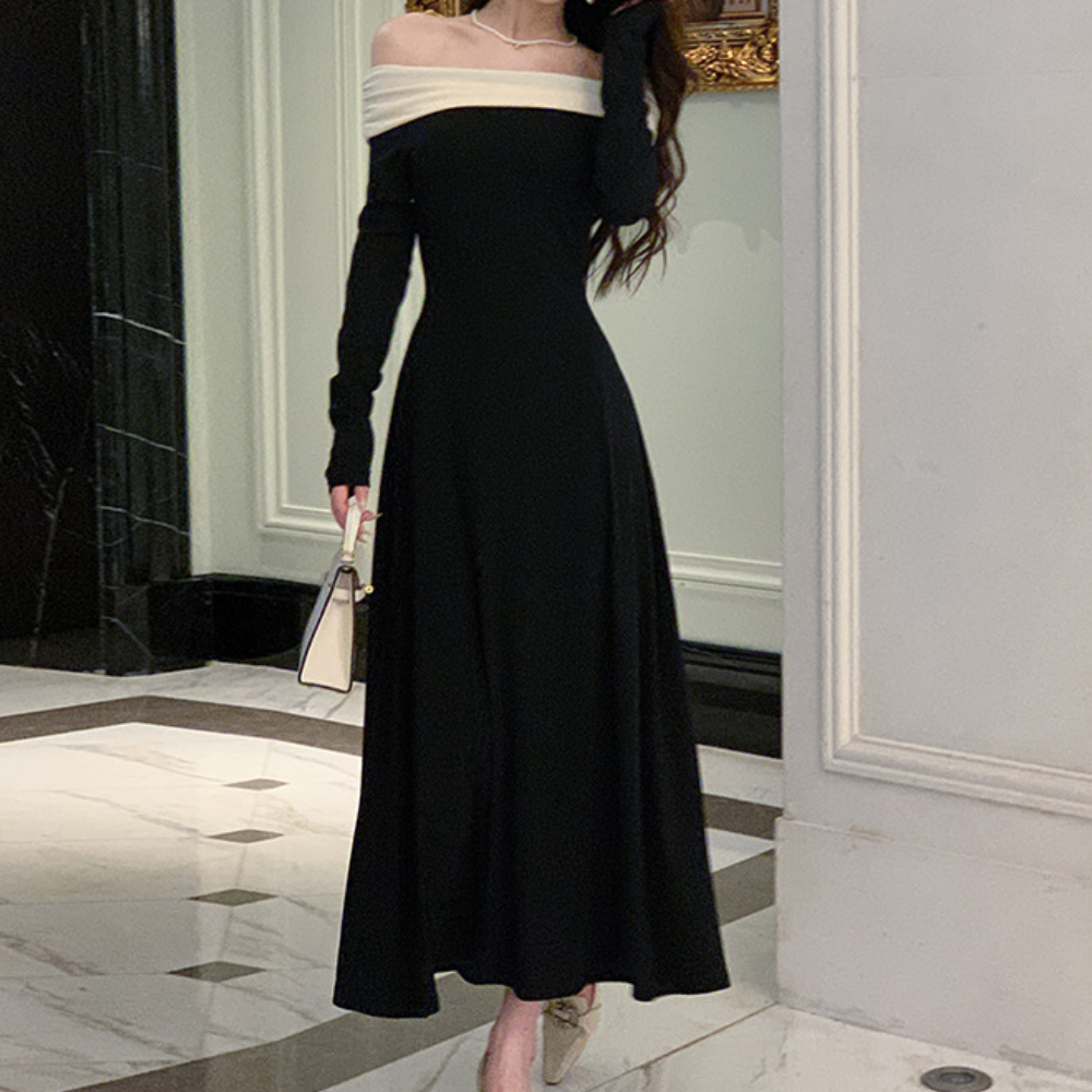 Robe Maxi Femme - Épaules Dénudées - Manches Longues - Élégante et Fluide