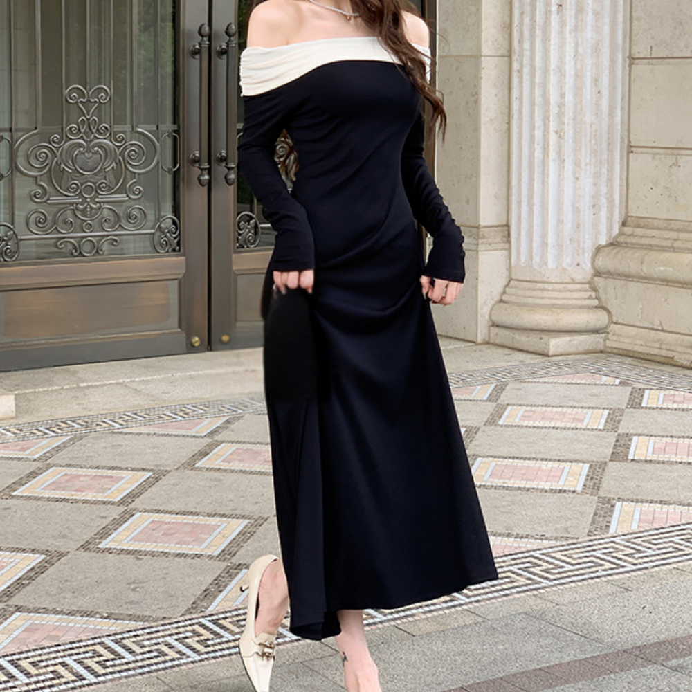 Robe Maxi Femme - Épaules Dénudées - Manches Longues - Élégante et Fluide