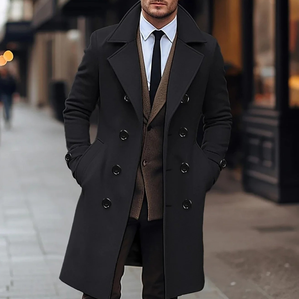 Manteau homme – Coupe ajustée – Laine mélangée – Croisé – Longueur genou formel