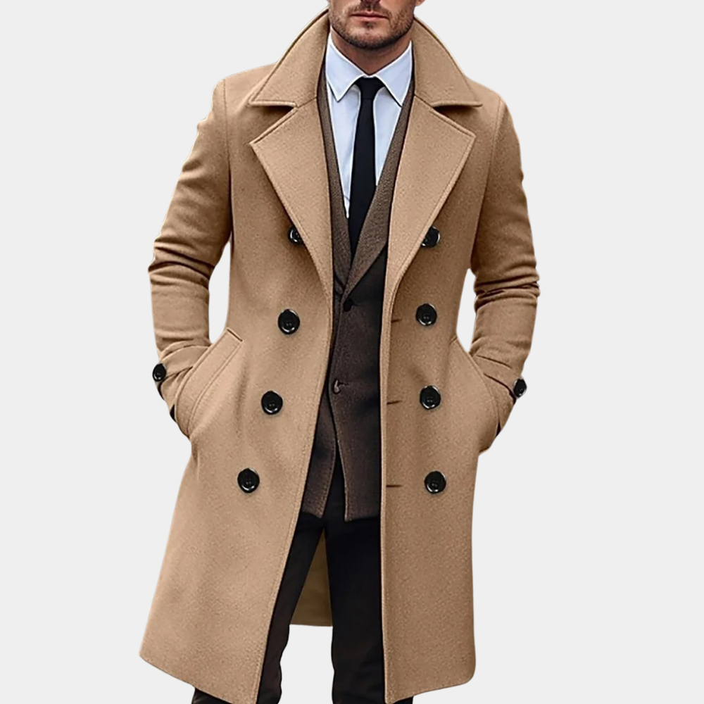 Manteau homme – Coupe ajustée – Laine mélangée – Croisé – Longueur genou formel