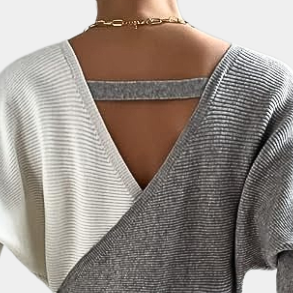 Robe Pull Femme - Coupe Près du Corps - Col V Cache-Cœur - Manches Longues Boutonnées