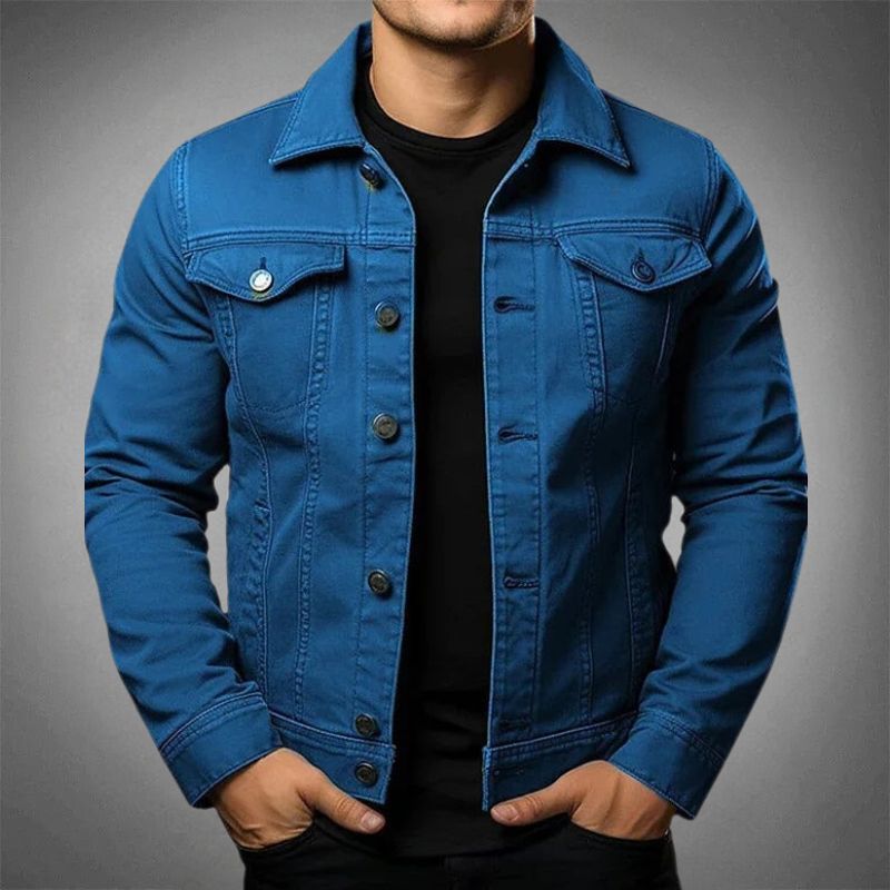 Veste en jean homme – Coupe slim – Boutonnage métal – Style classique structuré