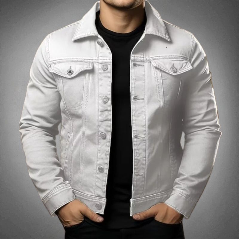 Veste en jean homme – Coupe slim – Boutonnage métal – Style classique structuré