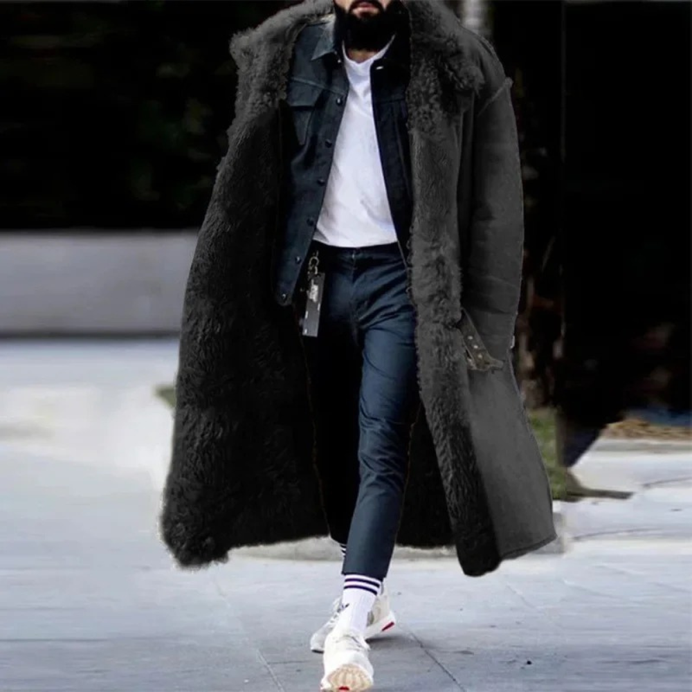 Manteau long homme – Coupe oversize – Doublure douce – Capuche – Laine – Fermeture brandebourg