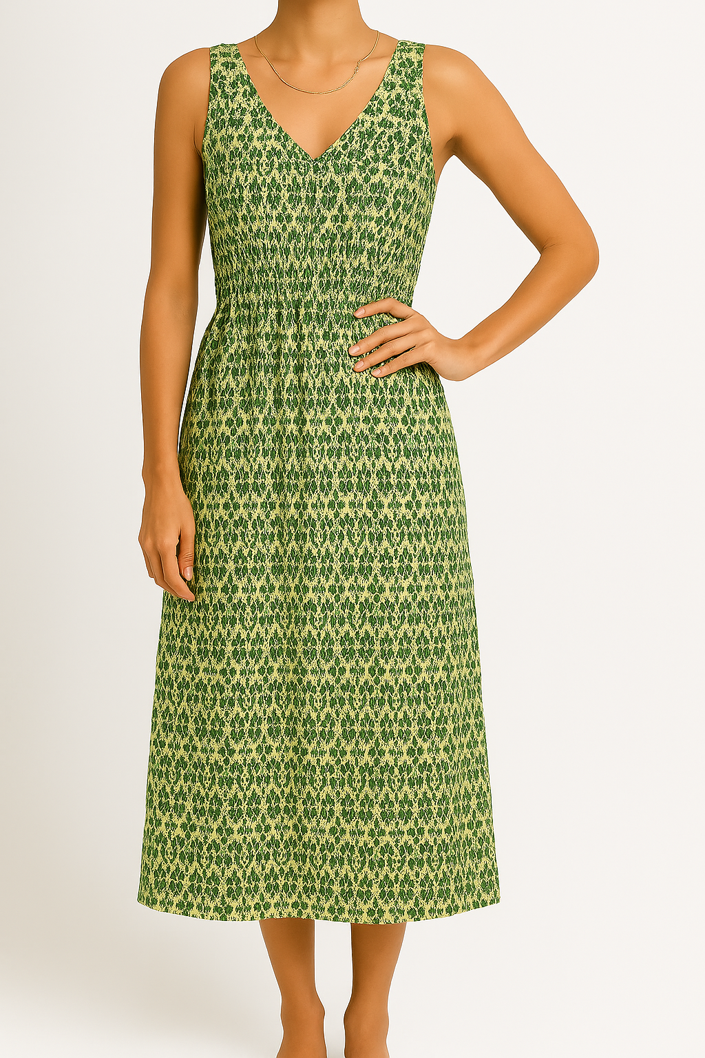 Robe midi sans manches femme – Imprimé bohème – Décolleté en V – Coupe fluide
