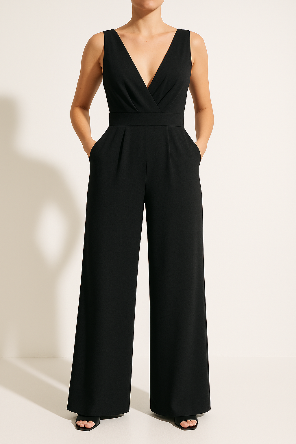 Combinaison femme – Sans manches – Taille haute – Jambes larges – Encolure en V