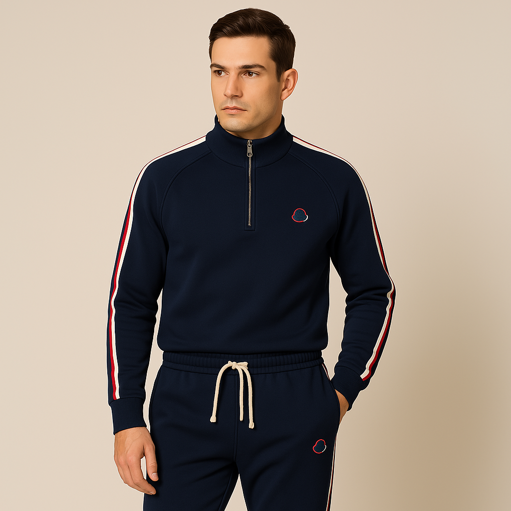 Survêtement homme – Coupe standard – Tissu respirant – Zip intégral – Détail rayé