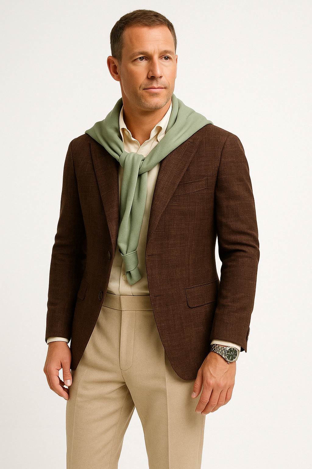 Blazer homme – Coupe slim – Coton lin texturé – Deux boutons – Revers cranté