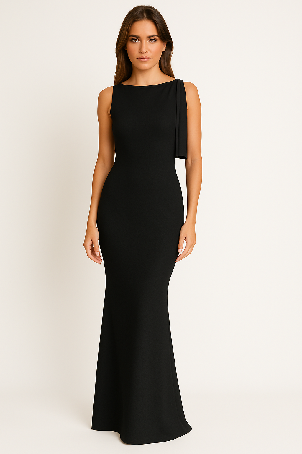 Robe Femme Épaule Dénudée – Coupe Ajustée – Longueur Maxi – Tissu Satiné Élégant