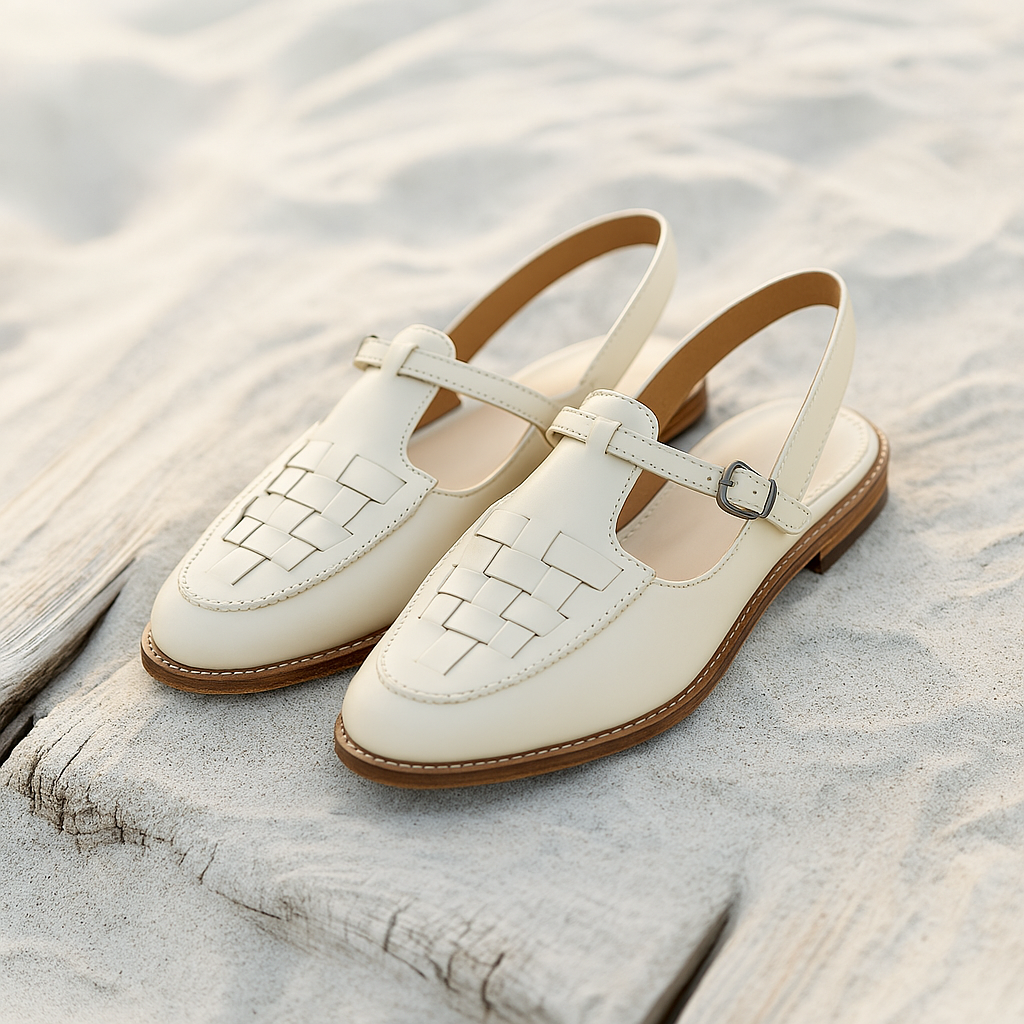 Sandales homme – Cuir véritable – Tige tressée – Bride en T – Fermeture à boucle