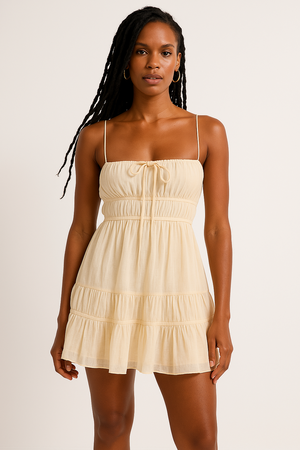 Robe Mini Femme – Bretelles Fines – Buste Smocké – Volants – Coupe Décontractée