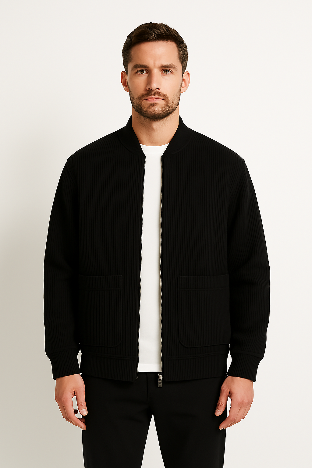 Veste homme en velours côtelé – Coupe décontractée – Col V – Fermeture zippée