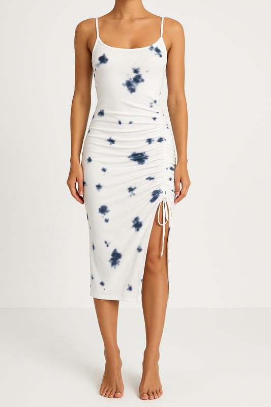 Robe midi femme – Sans manches – Coupe moulante – Fendue avec lien réglable