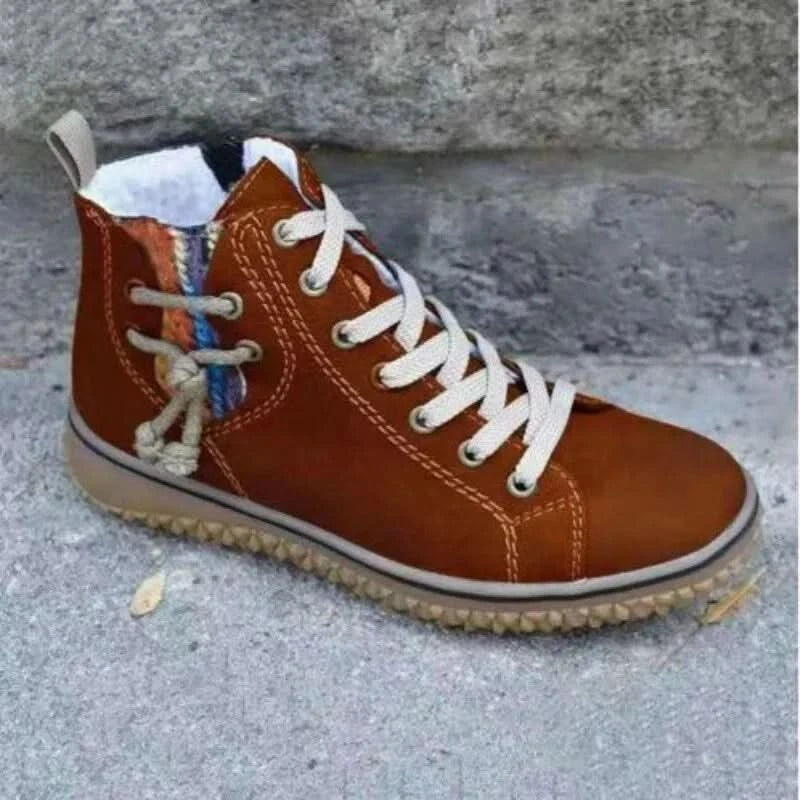 Bottes Montantes Femme - Cuir Déperlant - Doublure Chaude - Fermeture Lacets et Zip