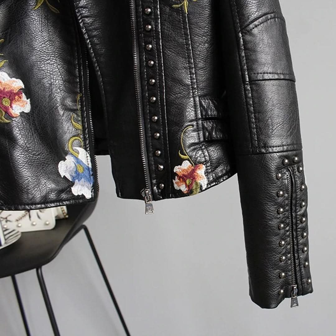 Veste en cuir floral élégante, chic et durable pour femme
