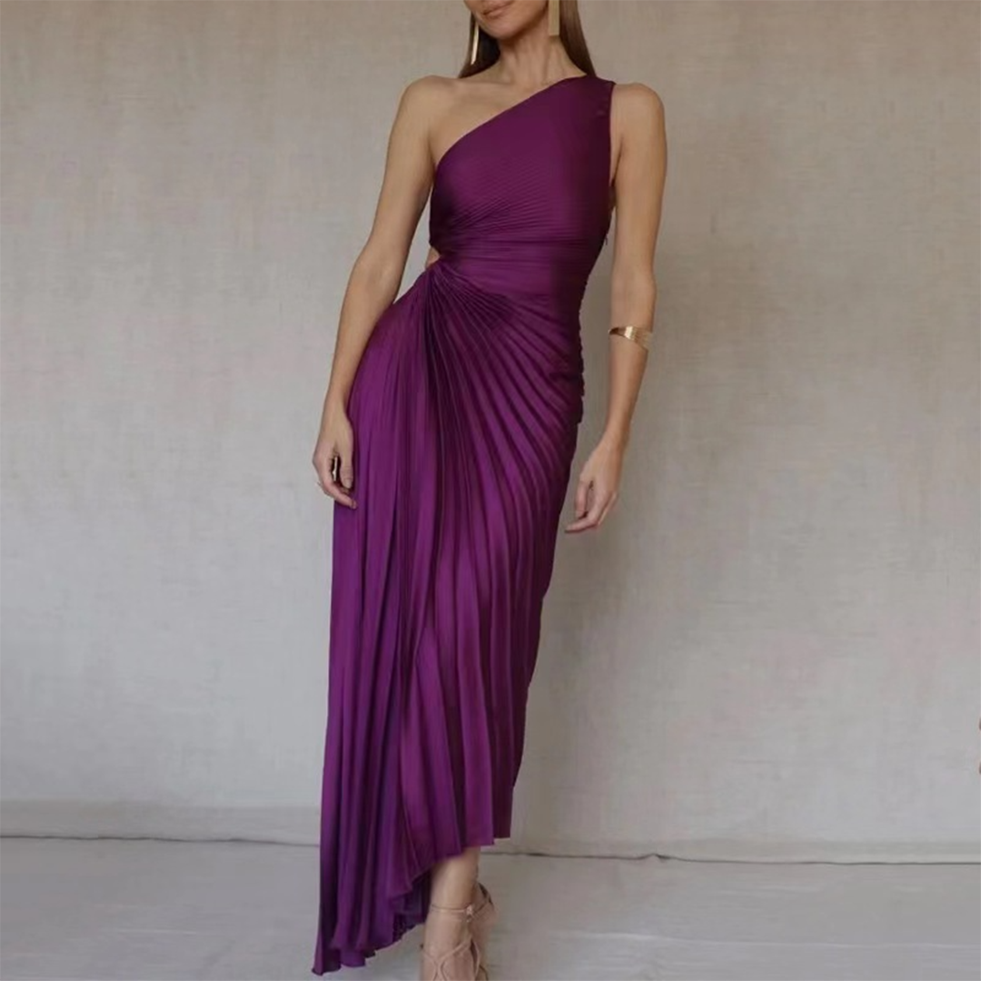 Robe de Soirée Femme - Épaule Dénudée - Longue Plissée Élégante