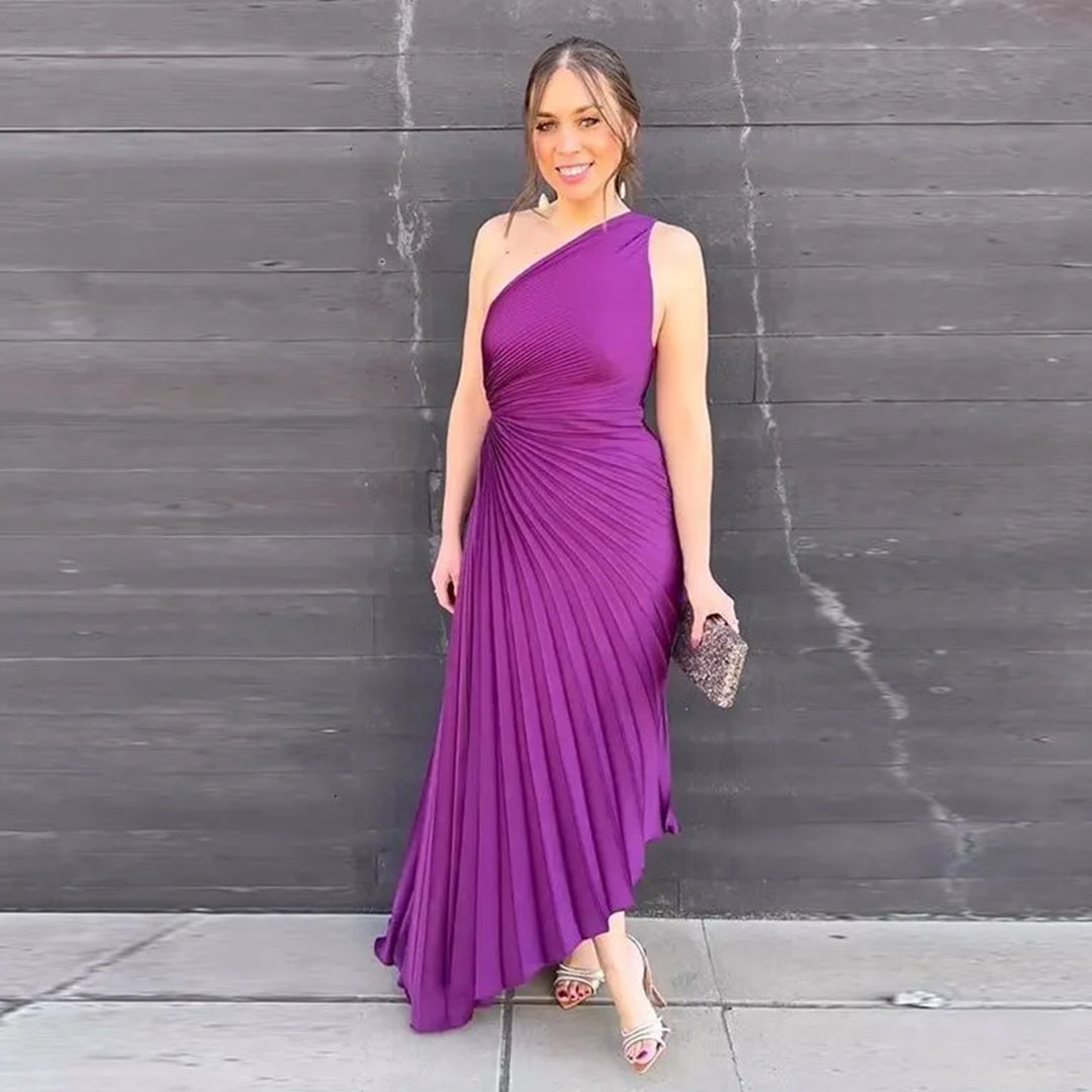 Robe de Soirée Femme - Épaule Dénudée - Longue Plissée Élégante