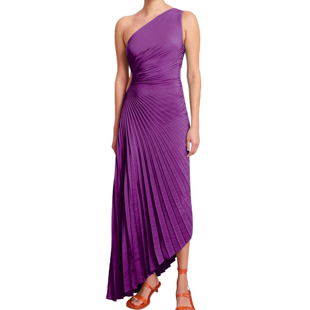 Robe de Soirée Femme - Épaule Dénudée - Longue Plissée Élégante