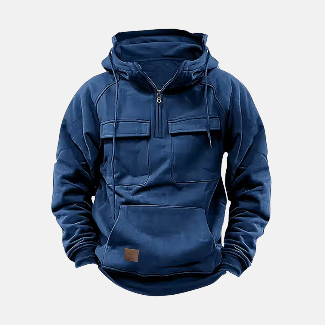 Veste à capuche homme – Coupe décontractée – Demi-zip – Poches à rabat