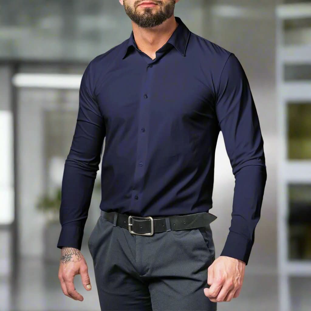 Chemise boutonnée élégante, élastique et sans repassage pour hommes