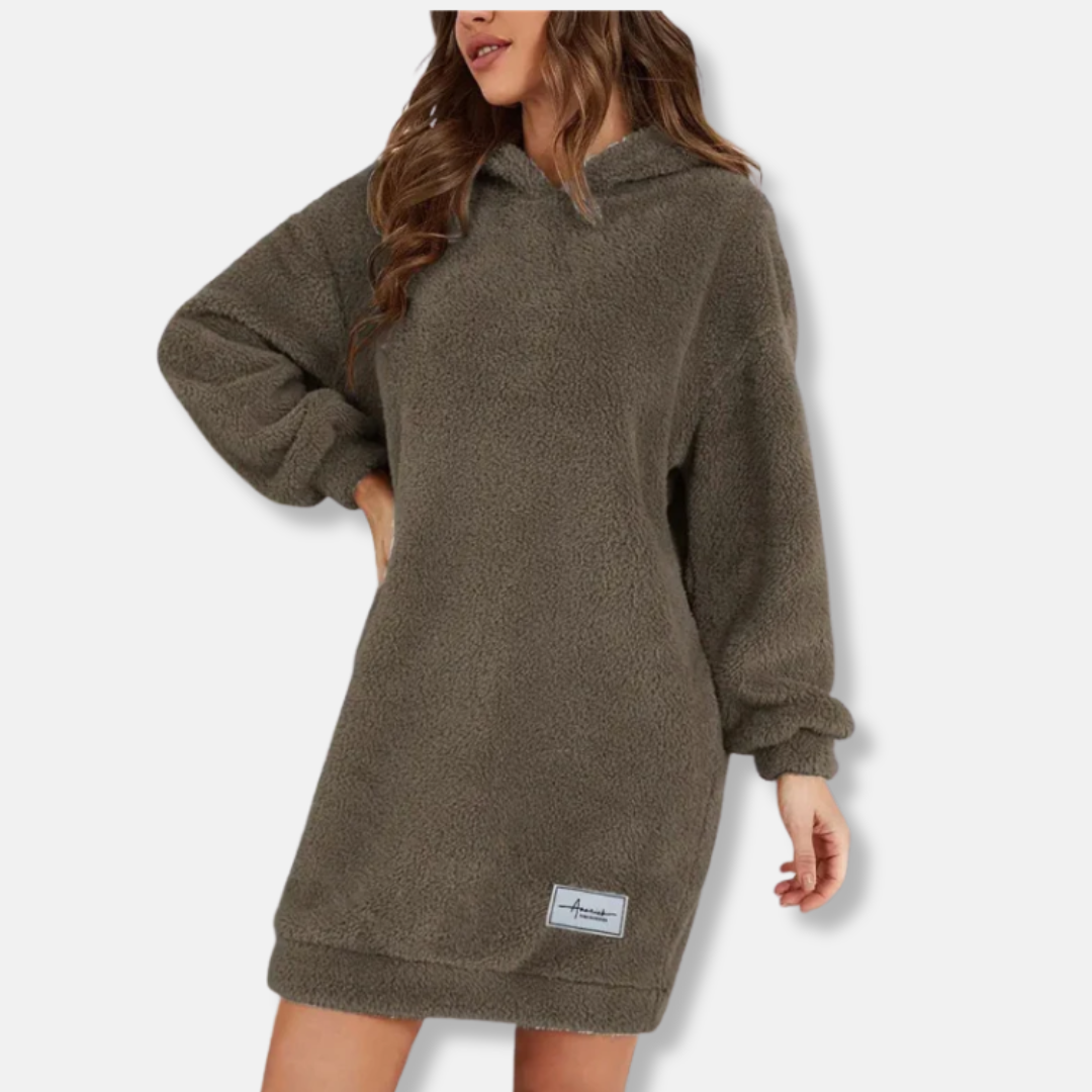 Robe sweat à capuche femme – Coupe oversize – Molleton doux – Manches longues