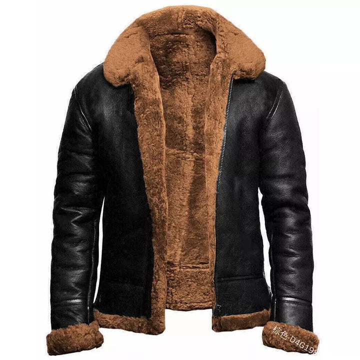 Veste homme courte – Coupe slim – Aspect cuir – Doublure effet mouton – Zip frontal