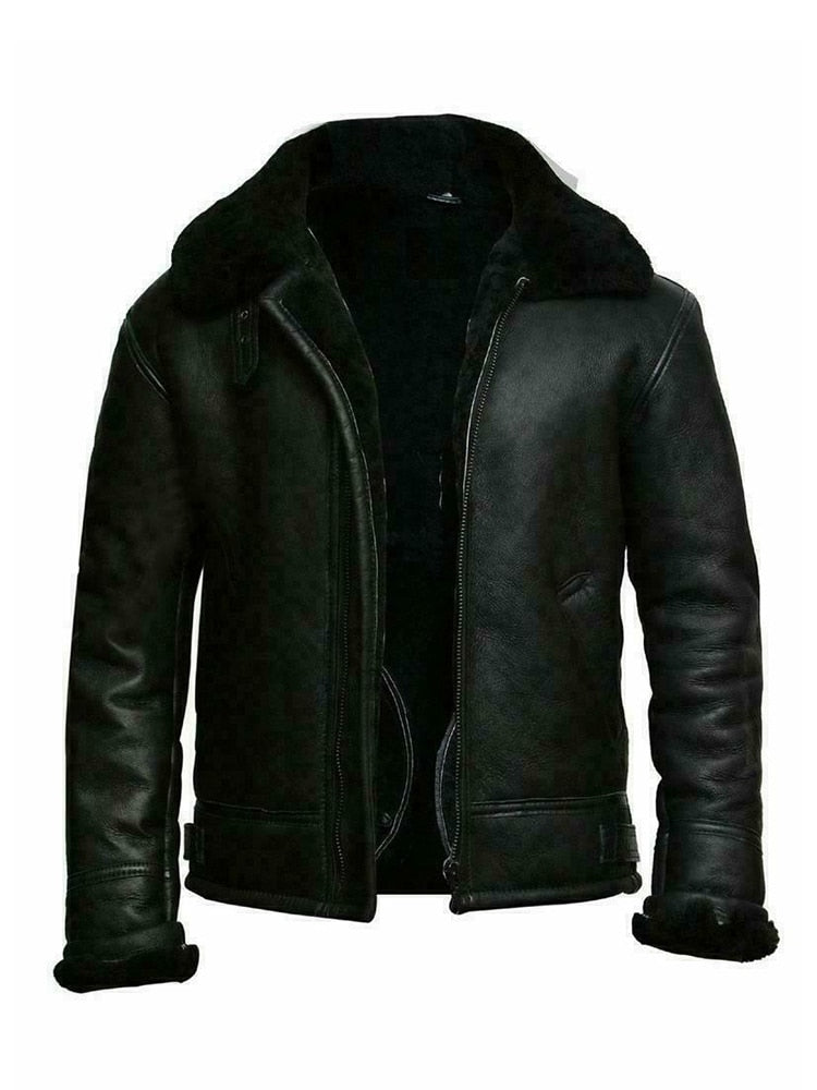 Veste homme courte – Coupe slim – Aspect cuir – Doublure effet mouton – Zip frontal