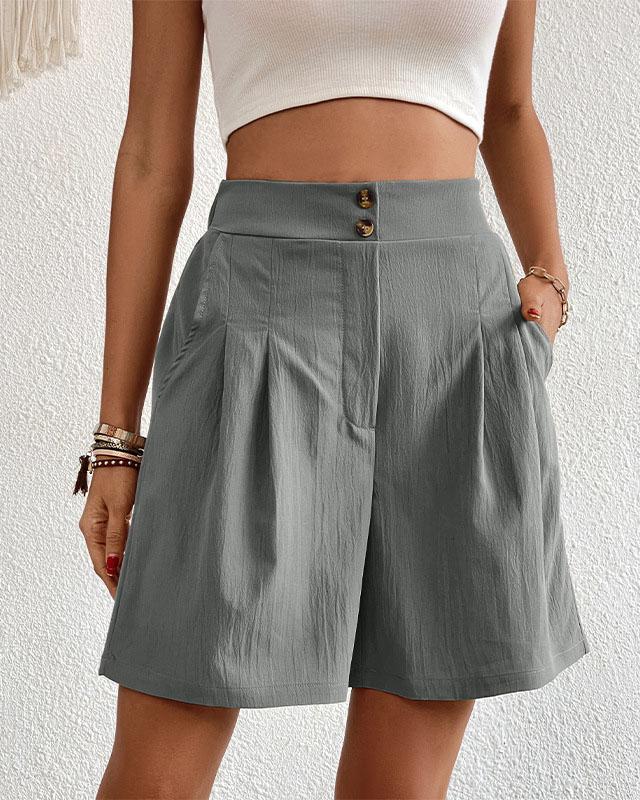 Short femme - Taille haute - Coupe large - Plissé élégant - Poches latérales