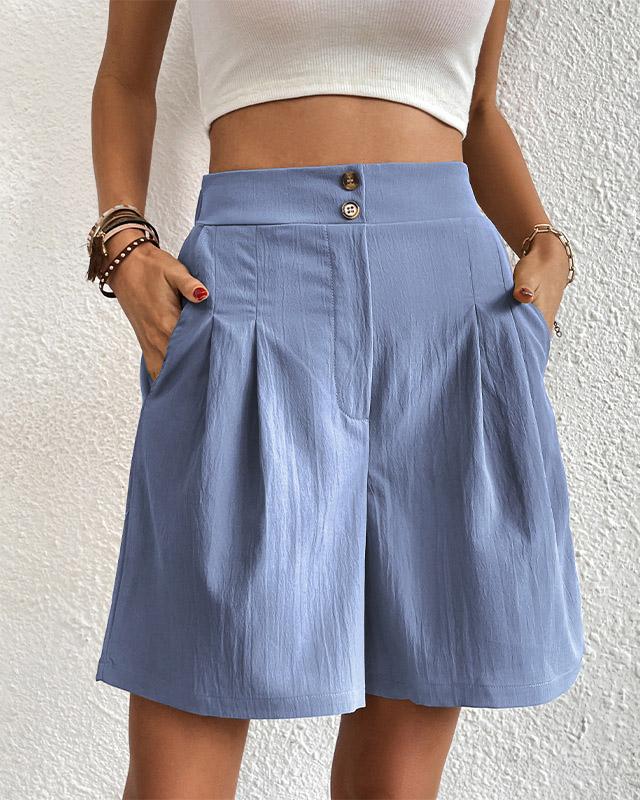 Short femme - Taille haute - Coupe large - Plissé élégant - Poches latérales