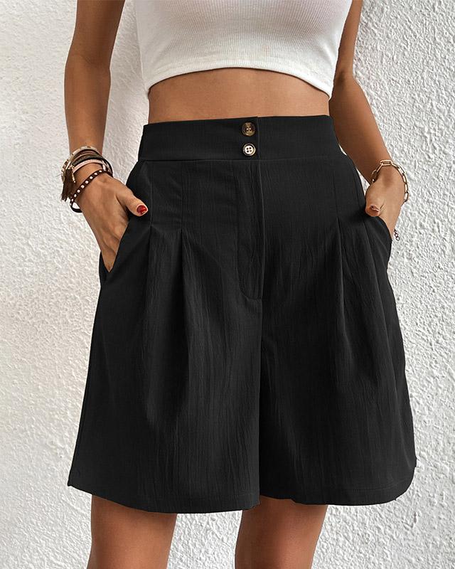 Short femme - Taille haute - Coupe large - Plissé élégant - Poches latérales