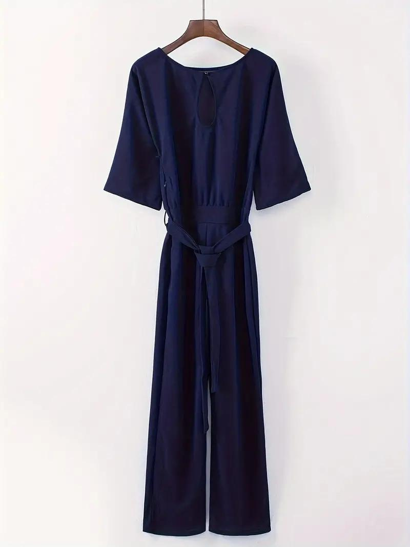 Combinaison Femme - Coupe Ample Élégante - Manches 3/4 - Ceinture Ajustable - Jambes Larges