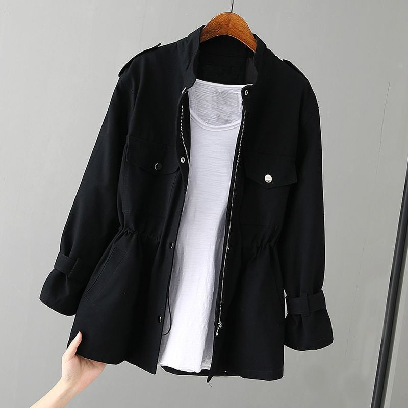 Veste femme – Coupe décontractée – Taille ajustable – Col montant zippé