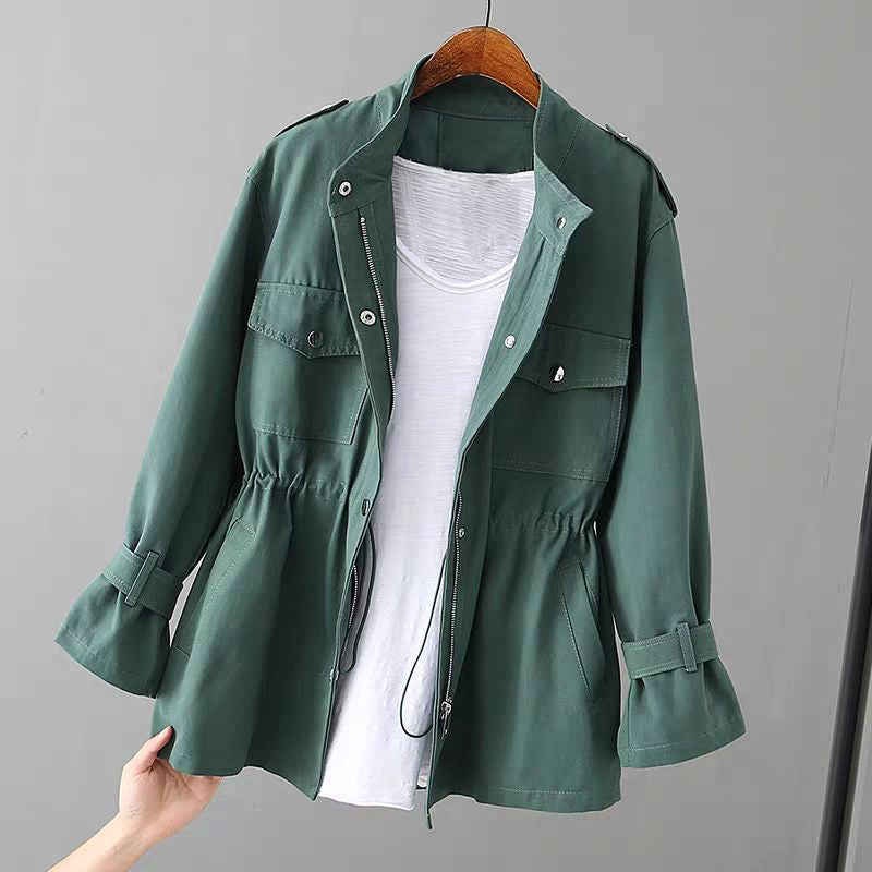 Veste femme – Coupe décontractée – Taille ajustable – Col montant zippé