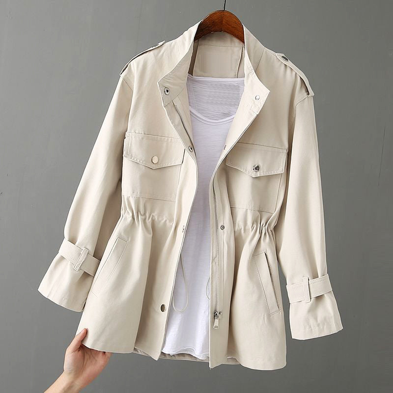 Veste femme – Coupe décontractée – Taille ajustable – Col montant zippé