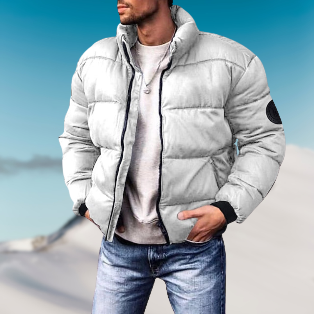 Veste matelassée homme – Duvet chaud – Col montant – Poignets côtelés – Zip frontal