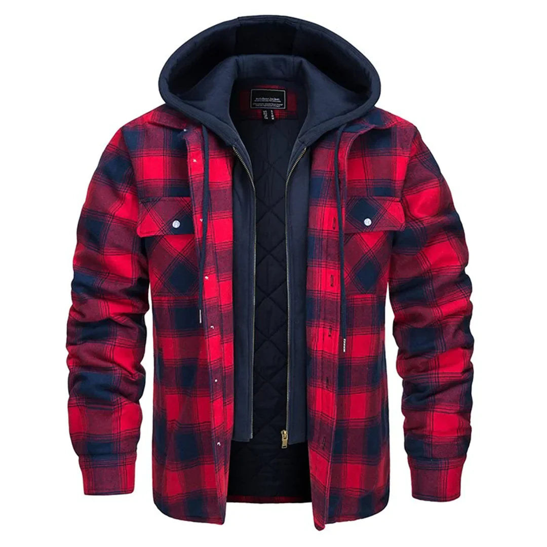Veste à capuche homme – Coupe décontractée – Motif carreaux – Doublure matelassée