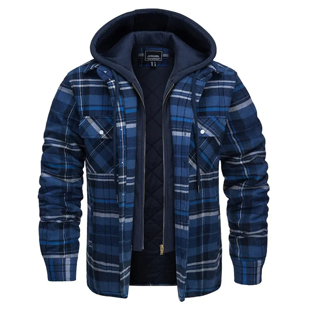 Veste à capuche homme – Coupe décontractée – Motif carreaux – Doublure matelassée