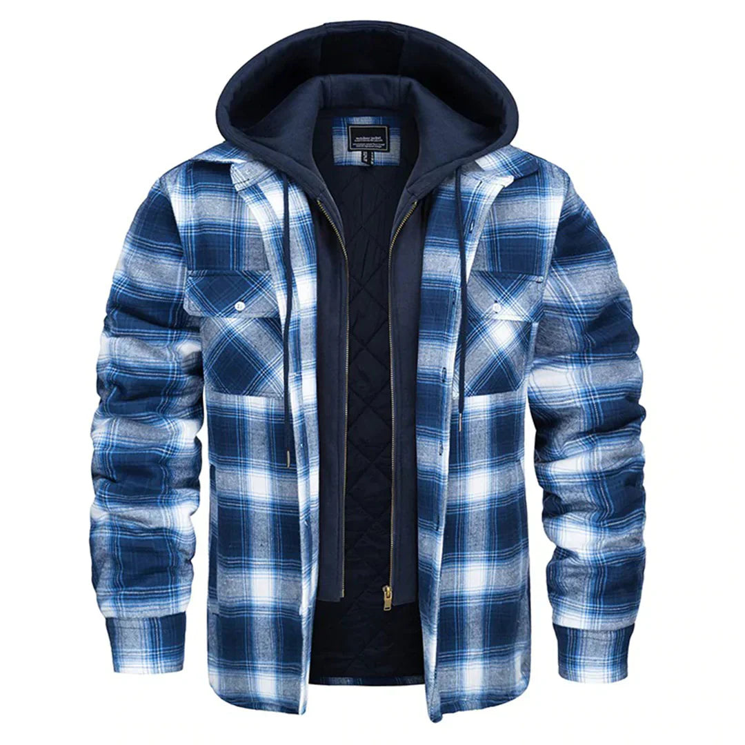 Veste à capuche homme – Coupe décontractée – Motif carreaux – Doublure matelassée