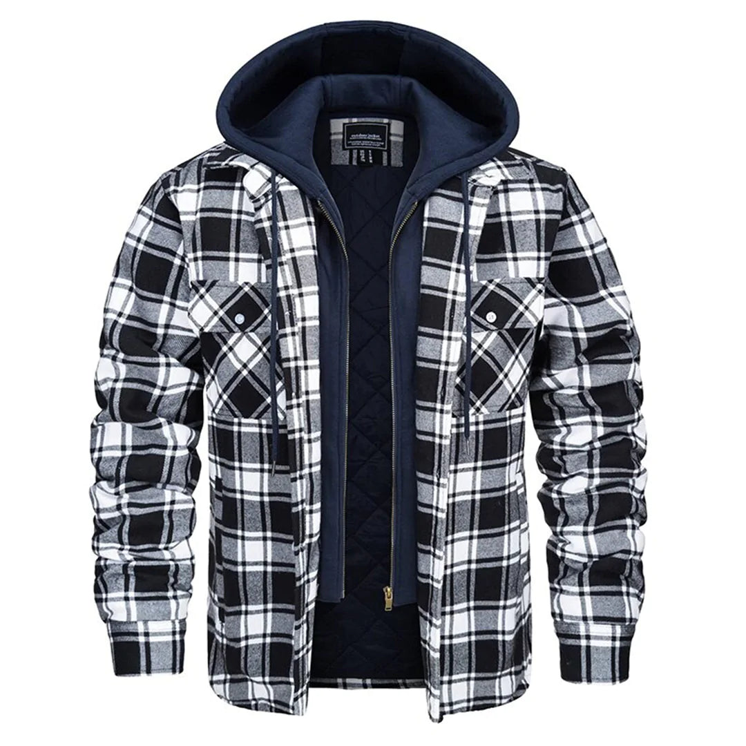 Veste à capuche homme – Coupe décontractée – Motif carreaux – Doublure matelassée