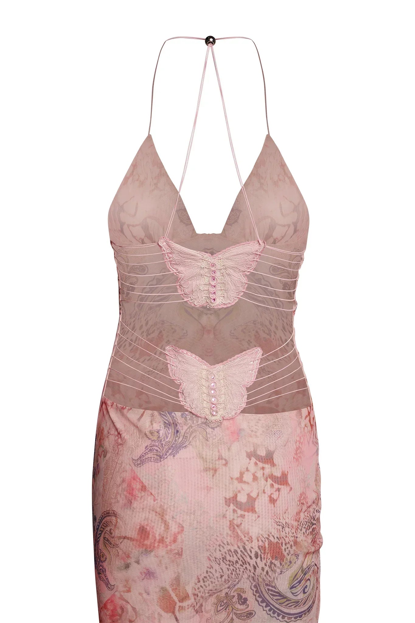 Robe Longue Femme - Dos Nu - Détails Papillon - Tissu Léger Imprimé Fluide