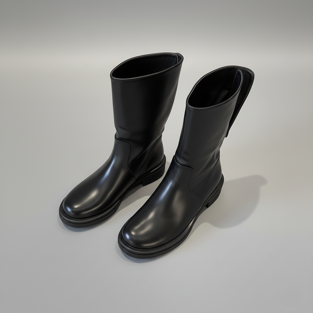 Bottes mi-mollet pour femmes - Modèle à revers - Bout rond - Modèle à enfiler