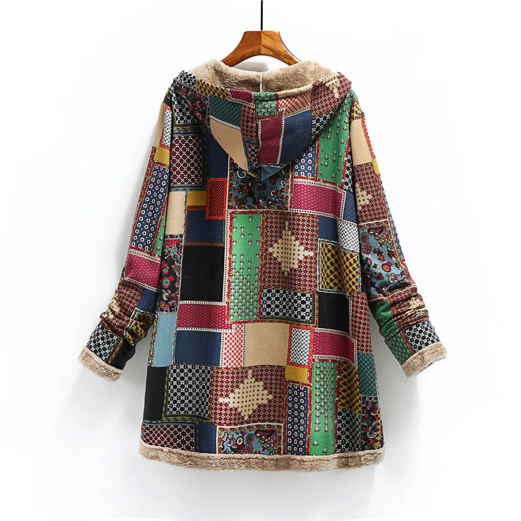 Veste femme – Coupe oversize – Patchwork texturé – Doublure chaude en shearling – Capuche