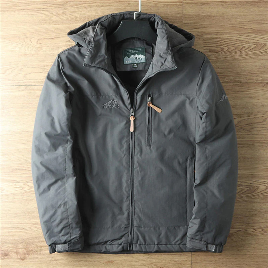 Veste homme outdoor – Coupe standard – Déperlante – Doublure polaire – Capuche – Poches zippées