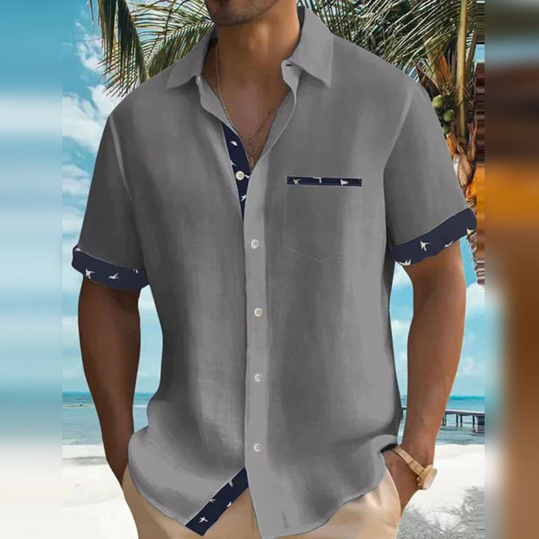Chemise Homme - Manches Courtes - Coupe Classique - Détail Contrasté Élégant