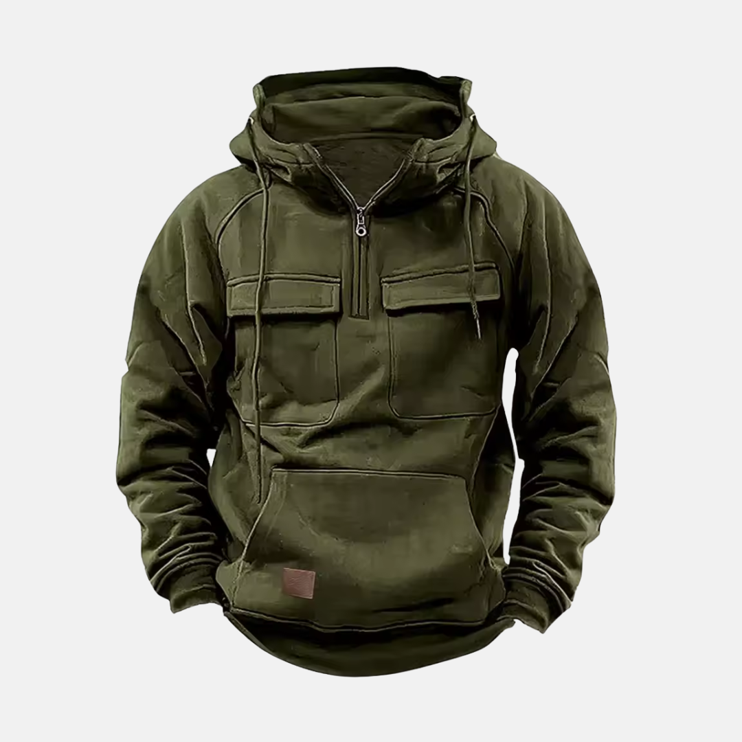 Veste à capuche homme – Coupe décontractée – Demi-zip – Poches à rabat